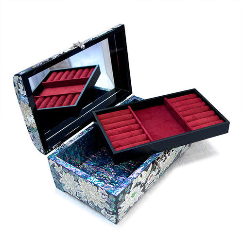 Peony & Butterfly Blue Abalone 2-Tier Najeonchilgi Jewelry Box, Large by Park In-ho