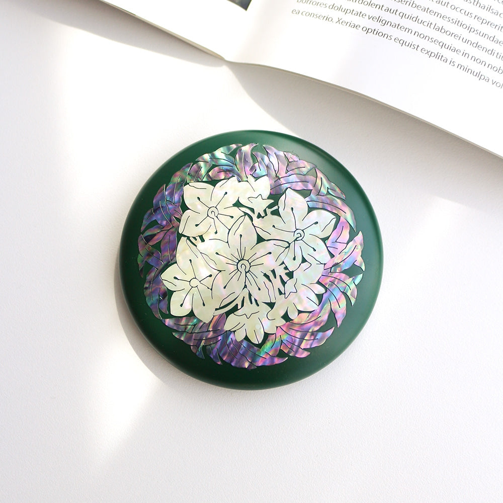 Najeonchilgi Round Vivid Mother of Pearl Hand Mirror (Flower)