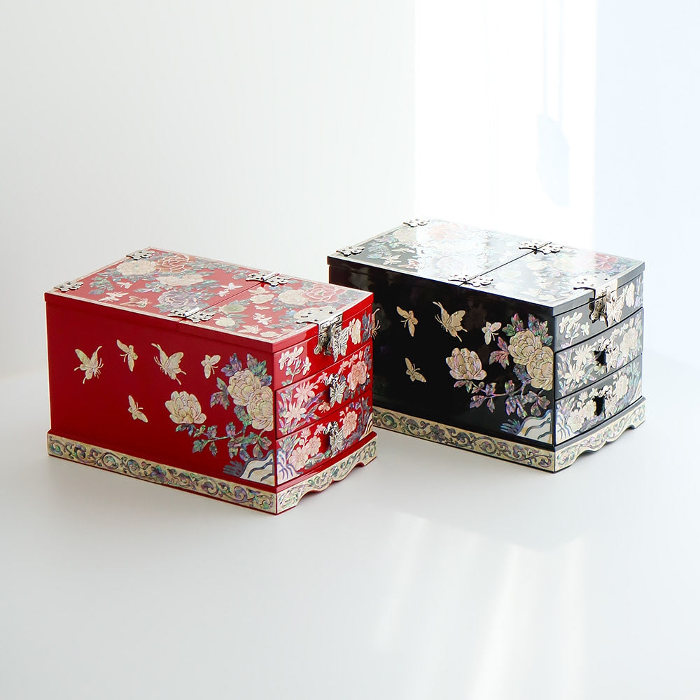Najeonchilgi Painted Peony of Wealth Mother of Pearl Vanity Mirror Jewelry Box