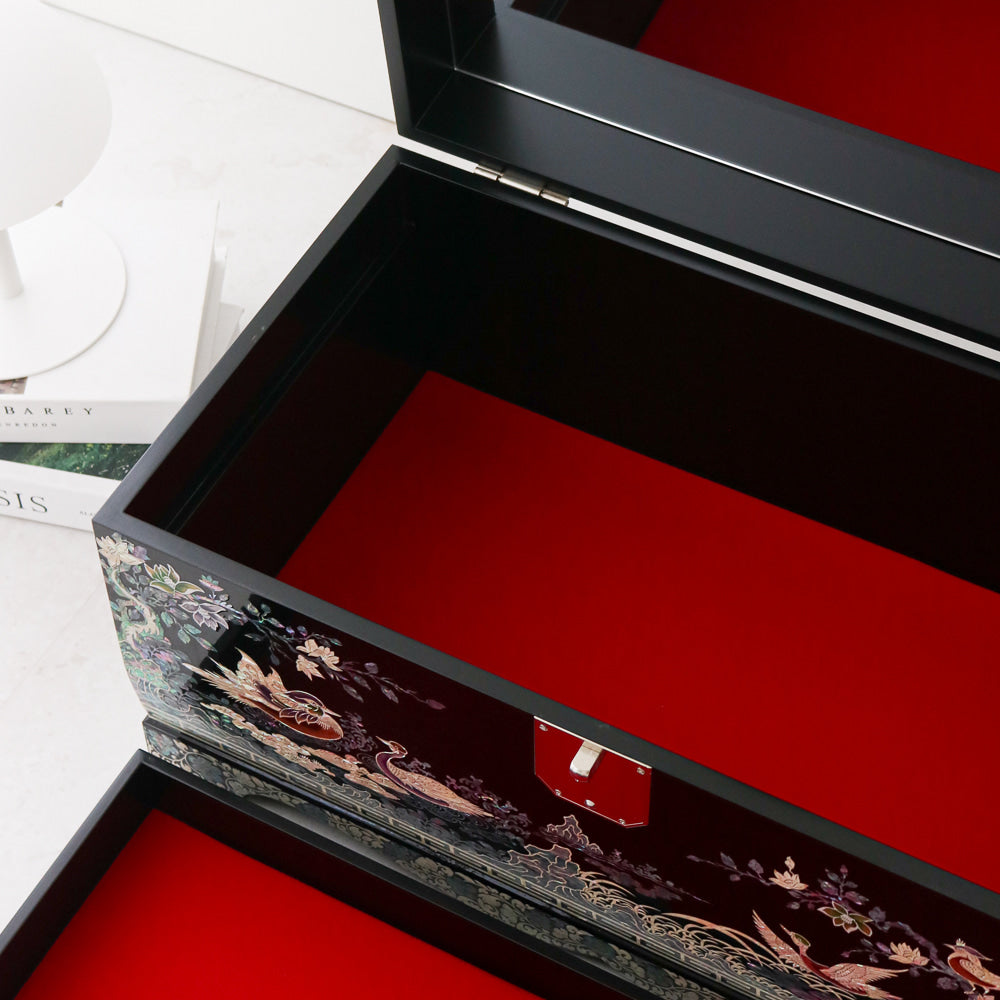 Masterpiece Najeon Bridal Painted Peony of Wealth Bongchae Wedding Box (Black)