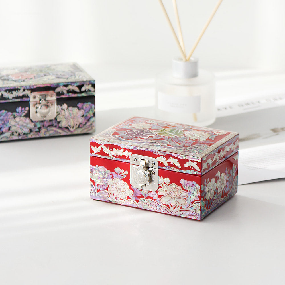 Najeonchilgi Peony & Butterfly Mini Mother of Pearl Jewelry Box, 12 cm