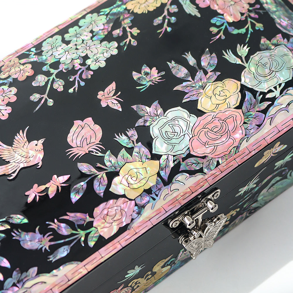 Najeonchilgi Painted Plum Blossom Rose 1-Tier Mother of Pearl Jewelry Box (23) Jewelry Box Yedan Wedding Gift Box