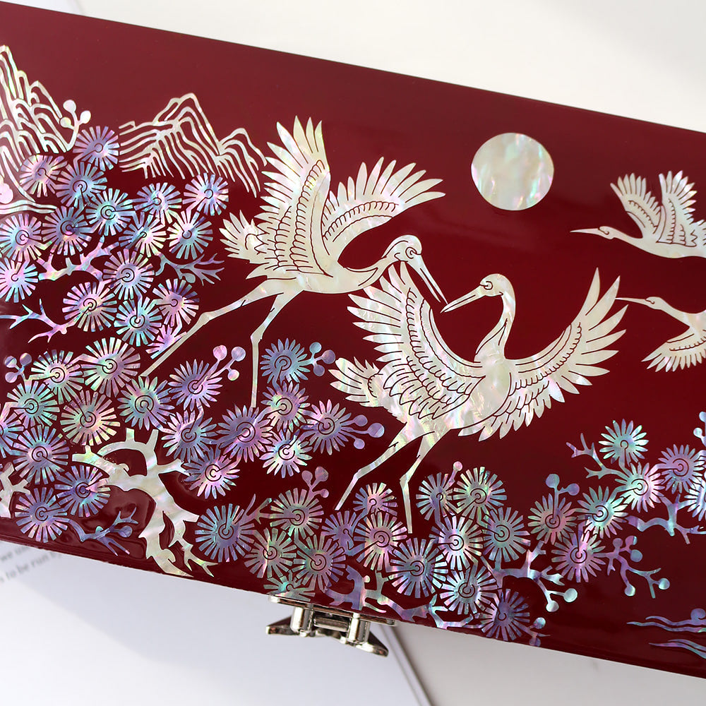 Najeonchilgi 1-Tier Pine & Crane Yedan Jewelry Box H Jewelry Box Yedan Wedding Gift Box Mother of Pearl, 23 cm