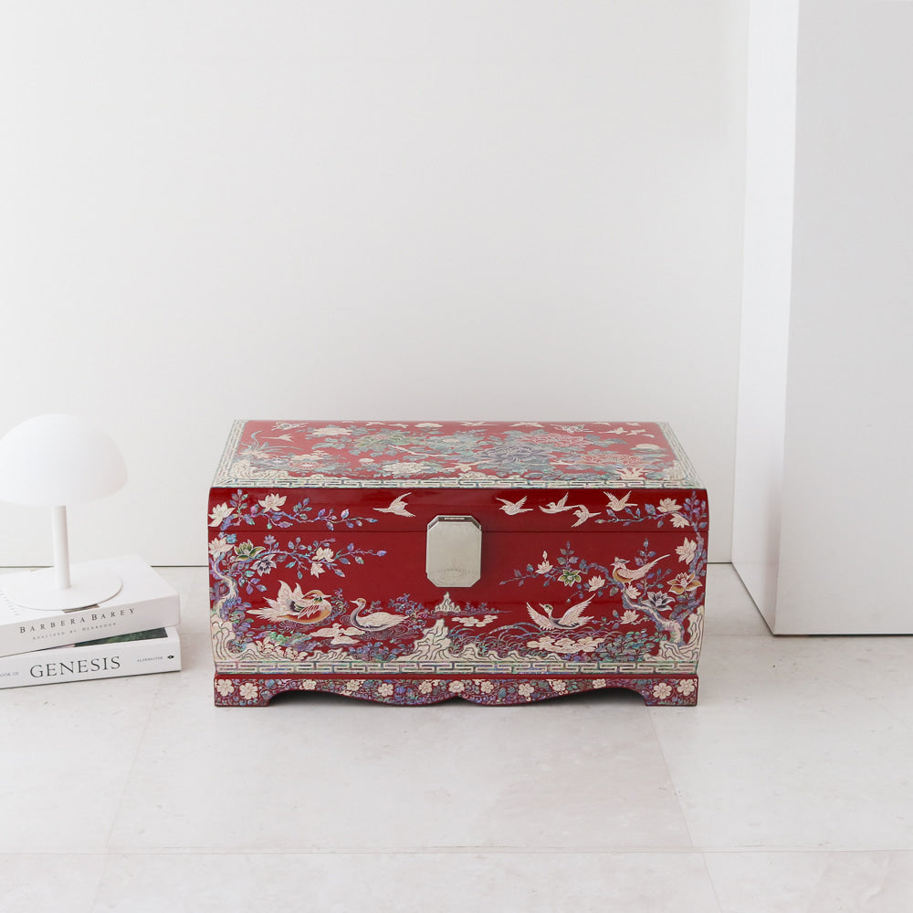Masterpiece Najeon Bridal Painted Peony of Wealth Bongchae Wedding Box (Red)