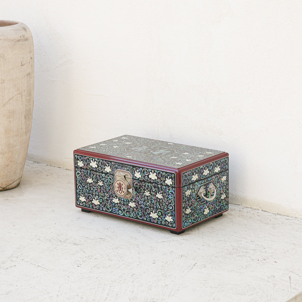 Najeonchilgi Crane Arabesque Subok Longevity & Fortune Ottchil Lacquer Mother of Pearl Jewelry Box, 40 cm