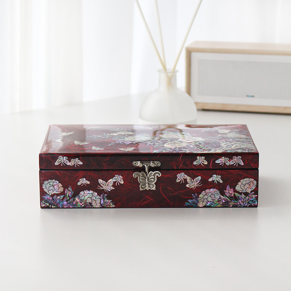 Najeonchilgi Hanji Butterfly Peony 1-Tier Jewelry Box (Large), 23 cm