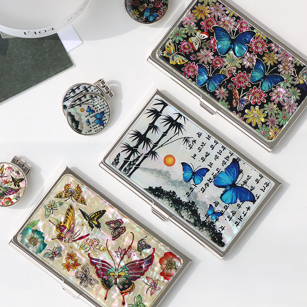 2-Piece Set: Business Card Case Golf Ball Marker K(Butterfly)