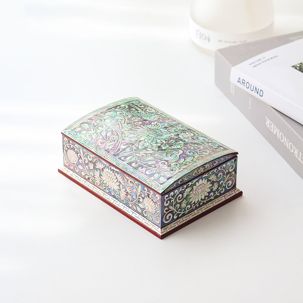 Najeonchilgi Joseon Style Flower Arabesque Auto-Open Mother of Pearl Business Card Case