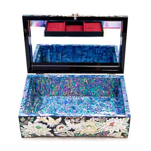 Peony & Butterfly Blue Abalone 2-Tier Najeonchilgi Jewelry Box, Large by Park In-ho