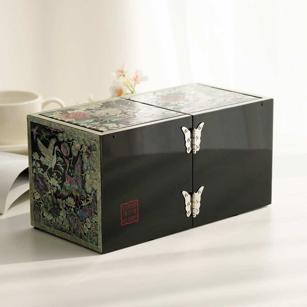 Masterpiece New Double-Lidded Golden Pheasant Large Mother of Pearl Jewelry Box