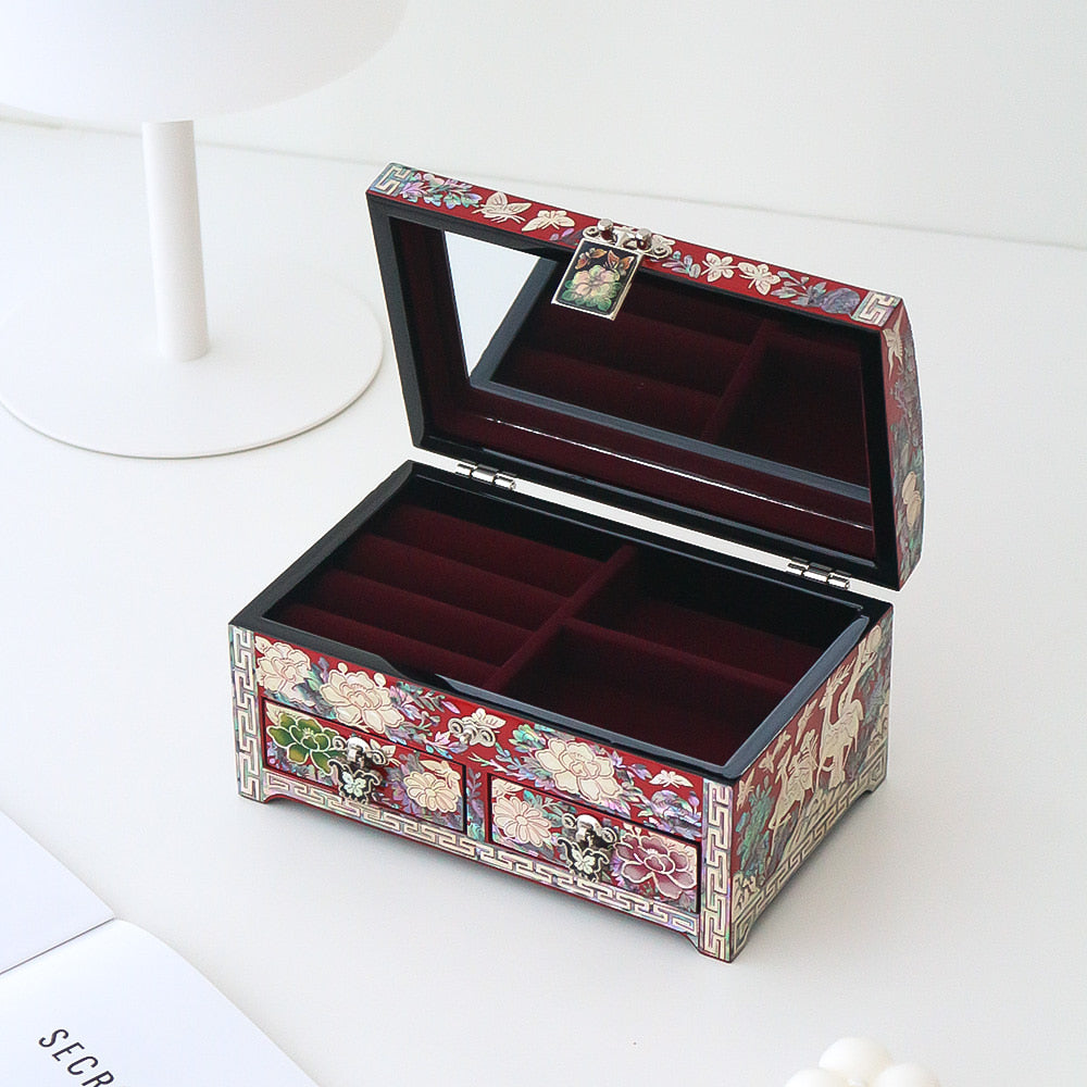 Masterpiece Najeonchilgi New Pine & Crane 1-Tier Drawer Mother of Pearl Jewelry Box, 18 cm (Master Artisan Kim Young-man)