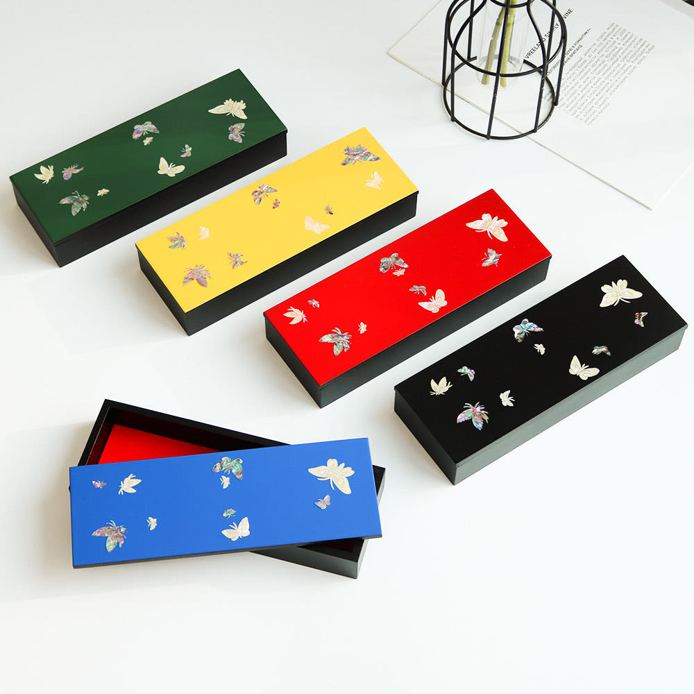 Korean Red Najeonchilgi Pine & Crane Peony Mother of Pearl Pen Case Traditional
