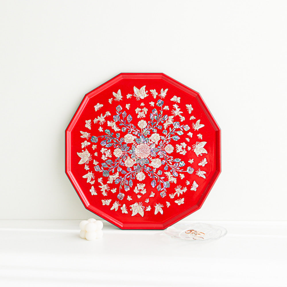 Najeonchilgi Vivid Peony Butterfly 12 Mother of Pearl Tray