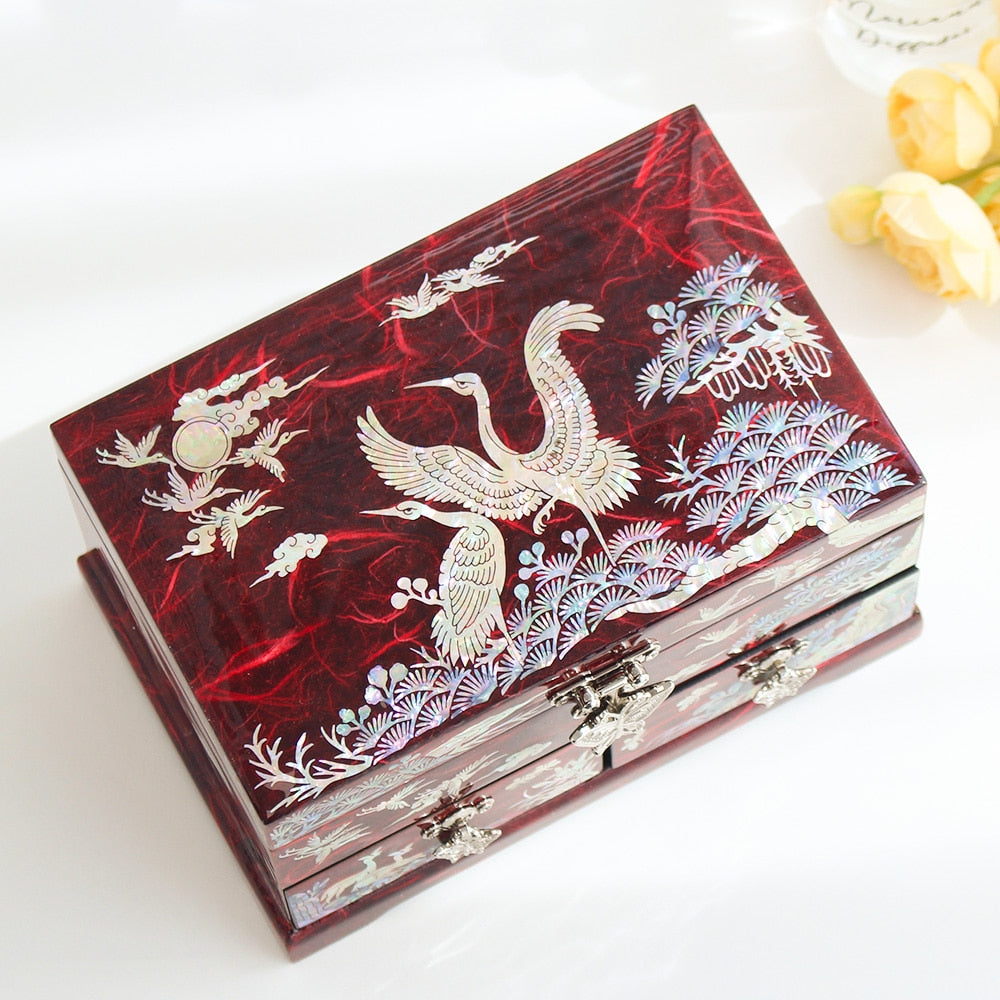 Najeonchilgi 1-Tier Hanji Pine & Crane 2-Drawer Mother of Pearl Jewelry Box