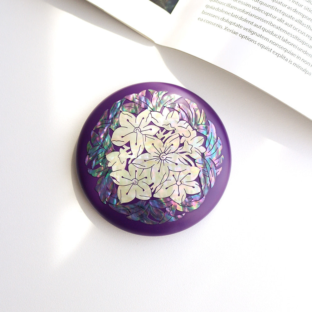 Najeonchilgi Round Vivid Mother of Pearl Hand Mirror (Flower)