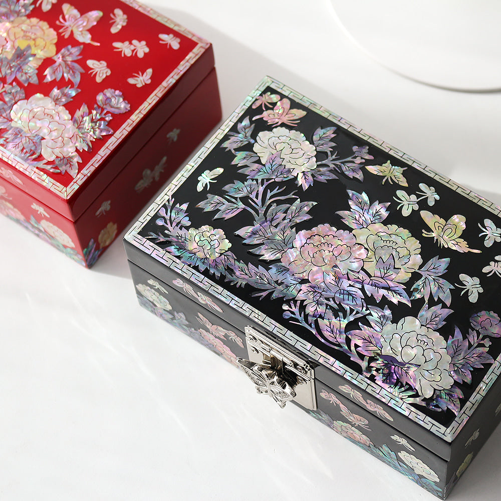 Peony & Butterfly Najeonchilgi Mother of Pearl Jewelry Box, 16 cm