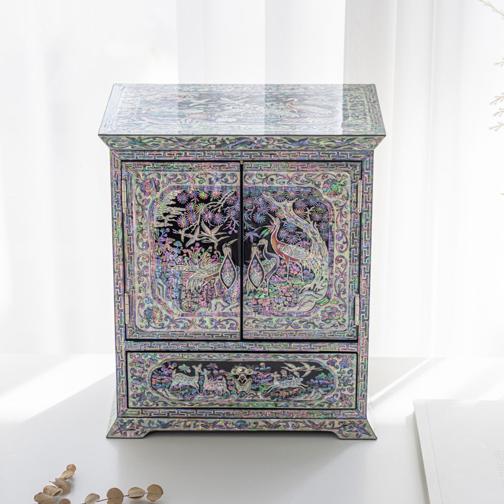 Peony Scholar 5-Drawer Mother of Pearl Jewelry Box Medium (Hanji, Blue)