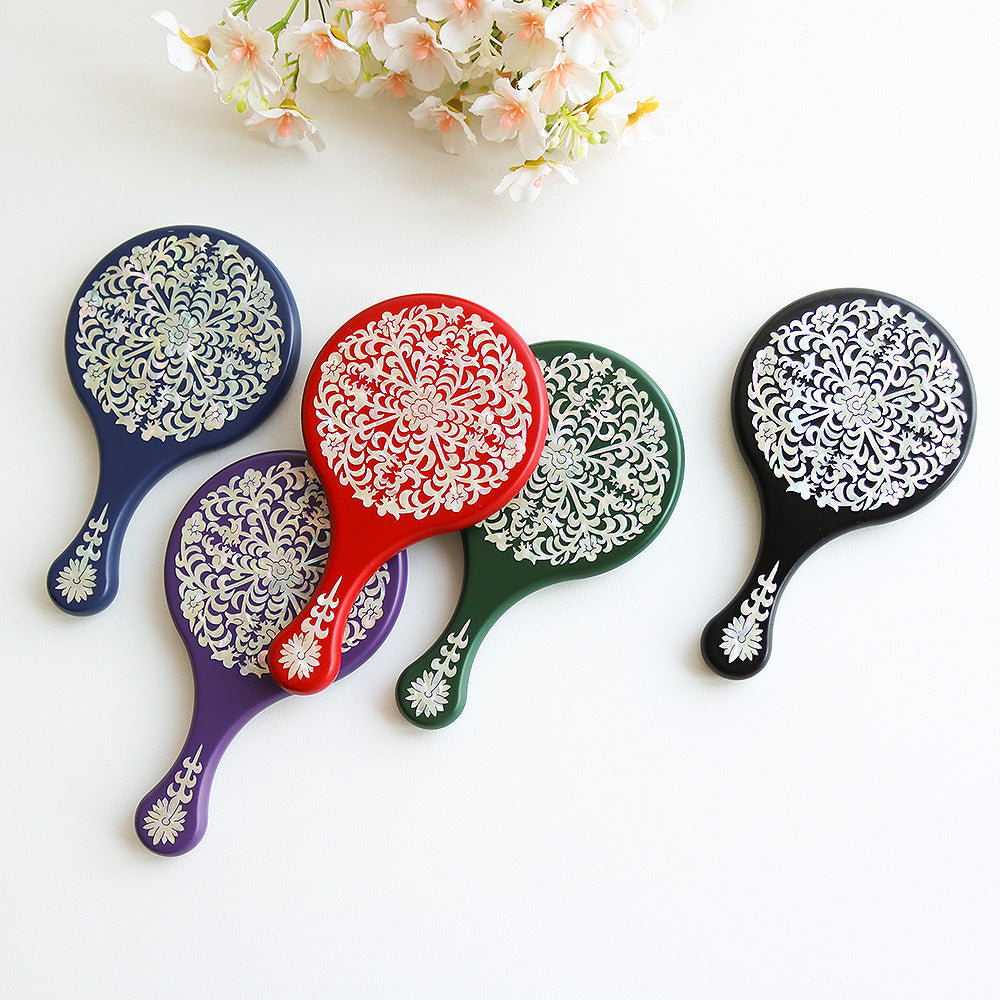 Najeonchilgi Vivid Wood Round Mother of Pearl Hand Mirror Yedan Mother of Pearl Mirror Korean