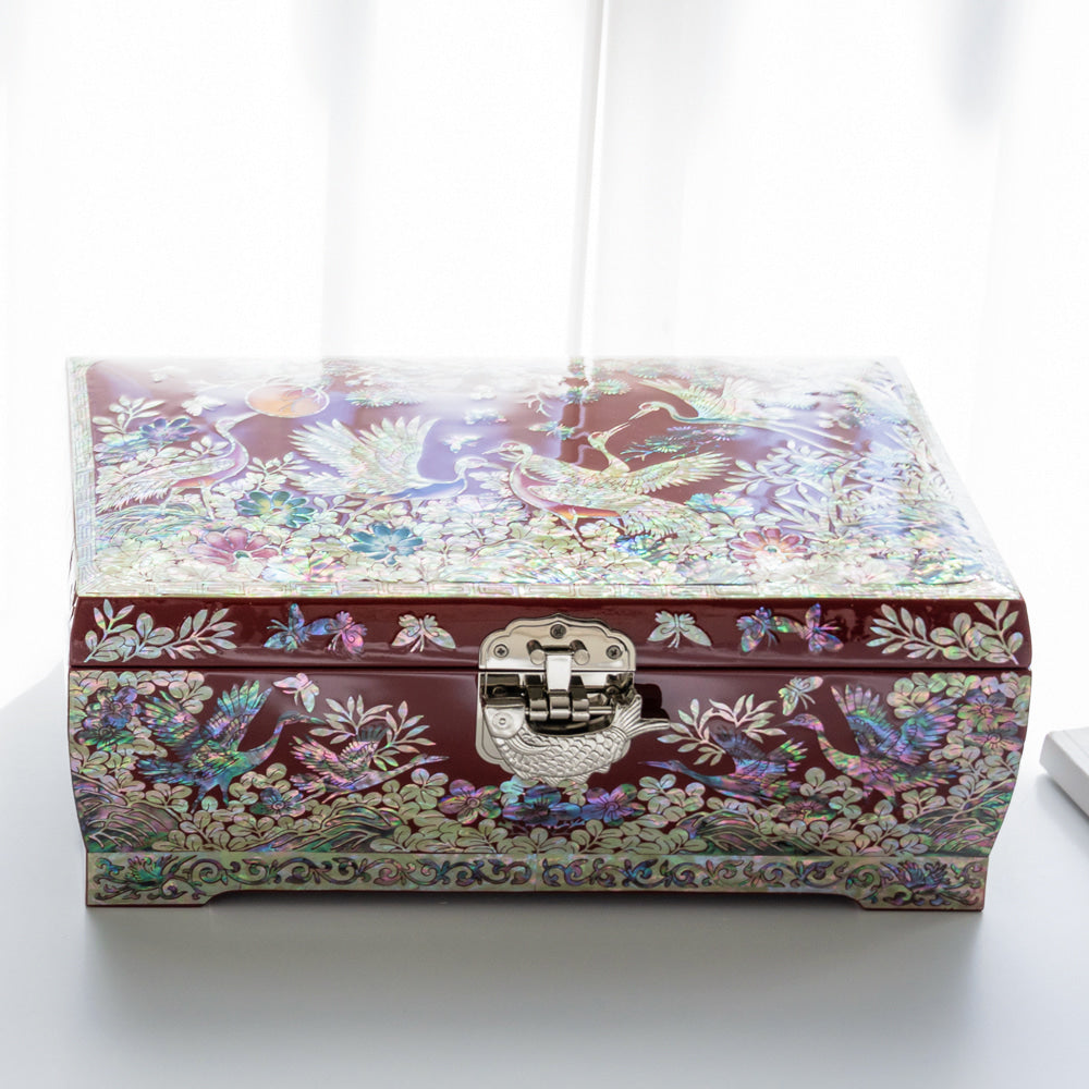 Pine & Crane Rounded 2-Tier Najeonchilgi Jewelry Box, Large (Black) by Jang Tae-bok
