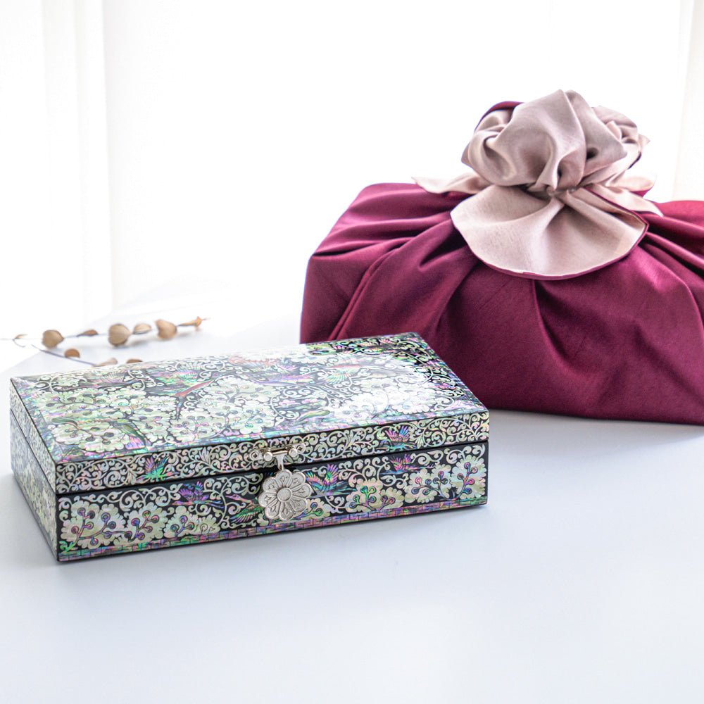 Wedding Gift Mother of Pearl Box Crane & Pine Arabesque Mother of Pearl Jewelry Box 23 Cm Cash Gift Box Najeonchilgi Lacquerware Jewelry Box Gift for International Customers