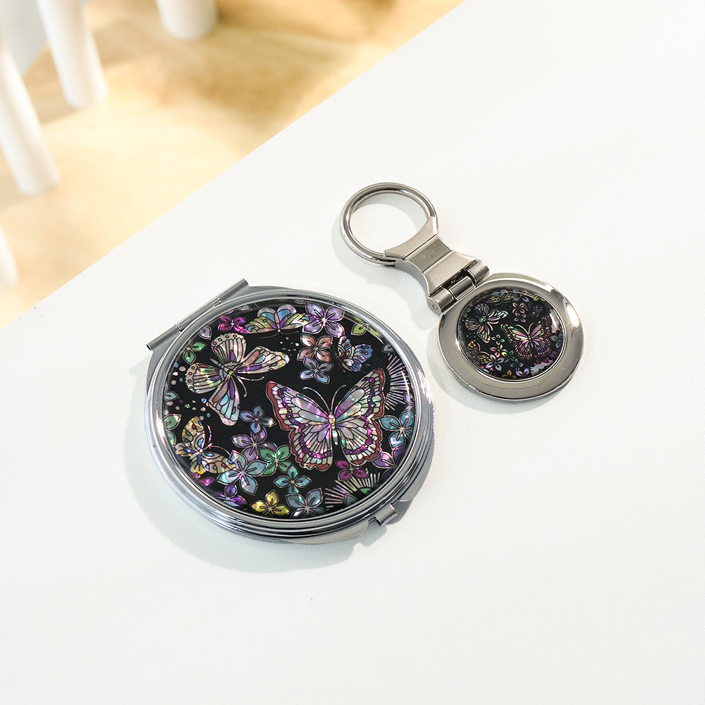 2-Piece Set: Mother of Pearl Hand Mirror Keyring N