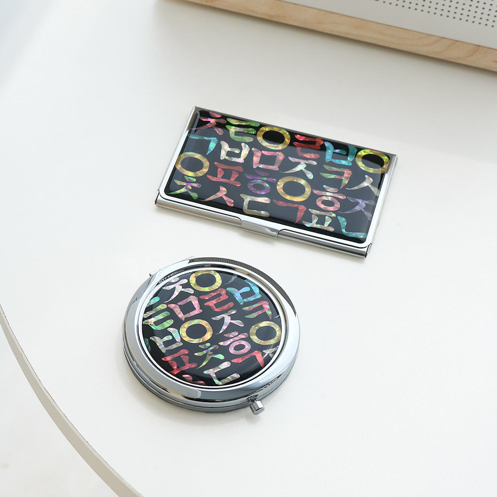 2-Piece Set: Mother of Pearl Business Card Case Mother of Pearl One-Touch Hand Mirror N