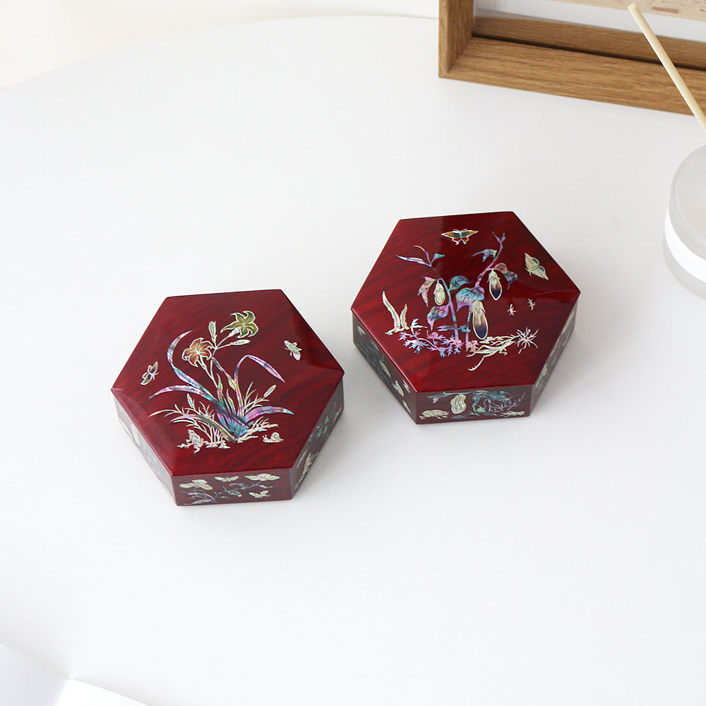 Premium Najeon Stacked Box Hexagonal Multi Purpose Box (Chochungdo) (Najeonchilgi) (Master Artisan Park Jin-seop)