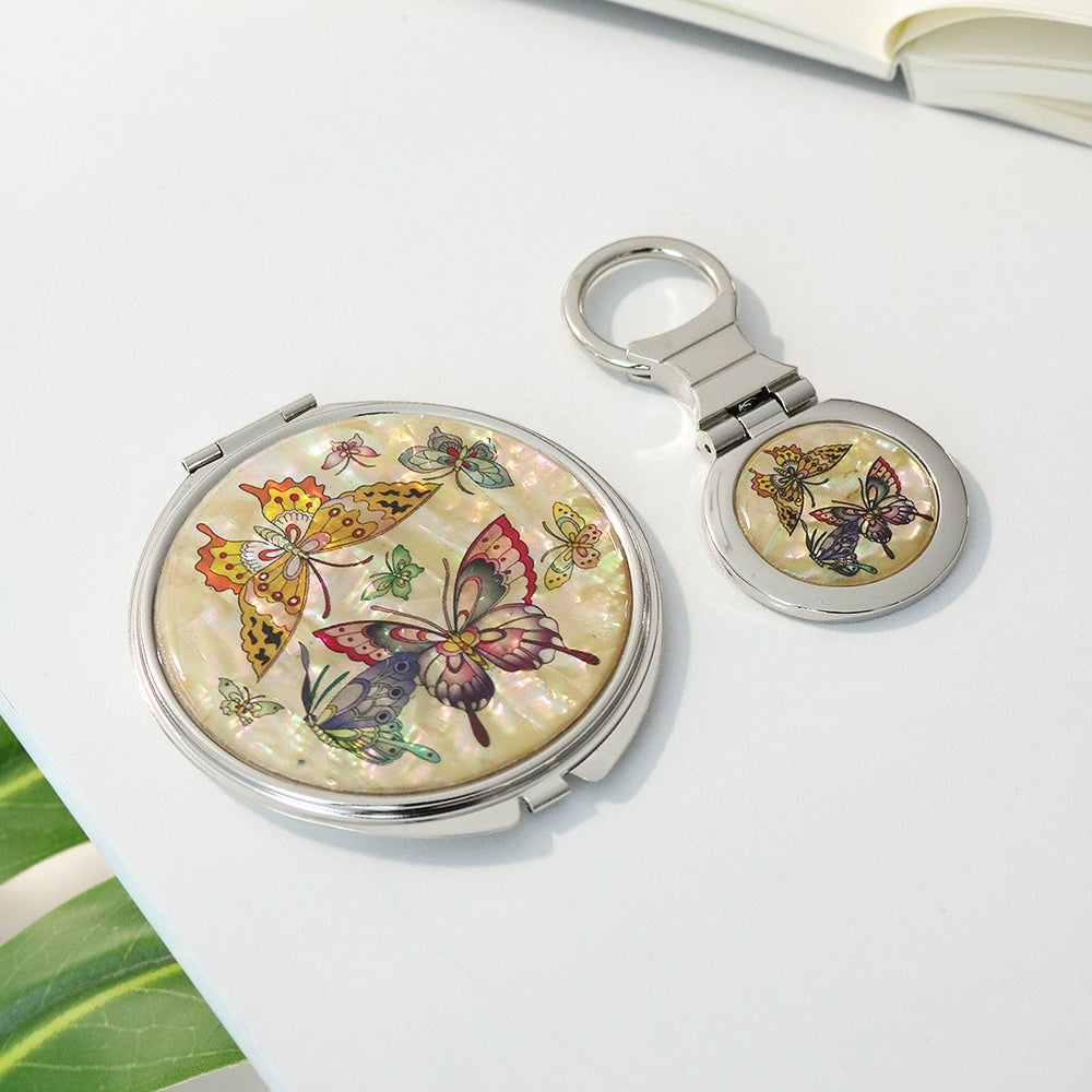2-Piece Set: Mother of Pearl Hand Mirror Keyring K