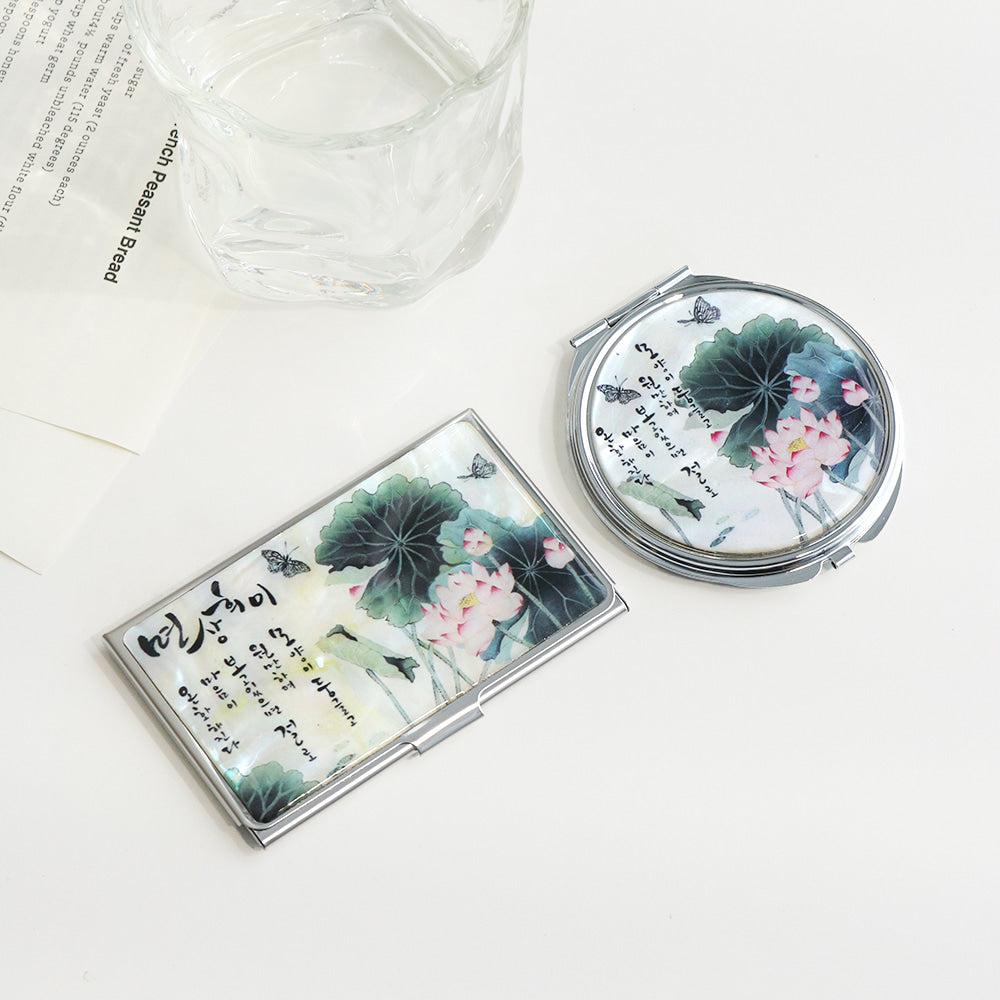 2-Piece Set: Mother of Pearl Business Card Case Hand Mirror N