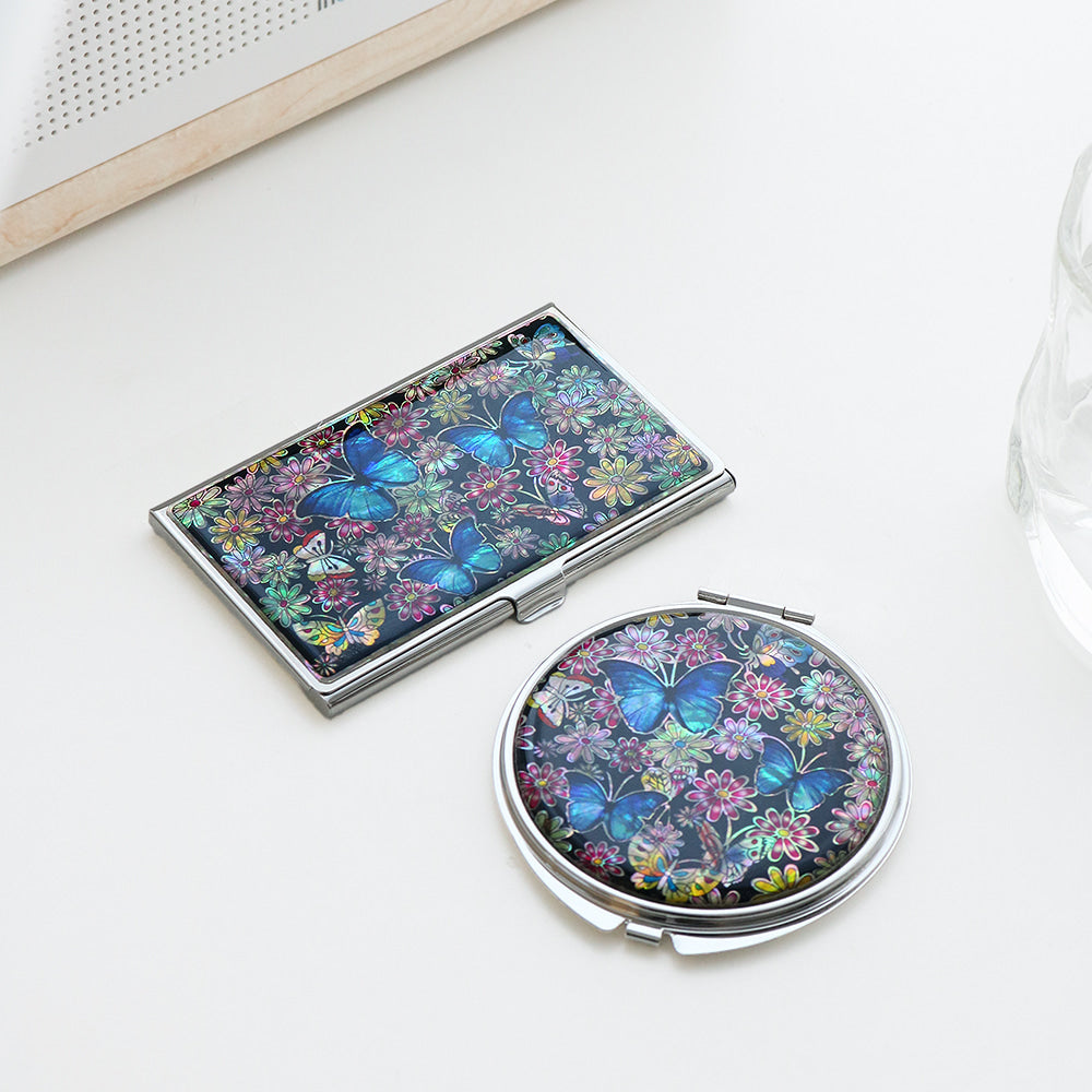 2-Piece Set: Mother of Pearl Business Card Case Hand Mirror K