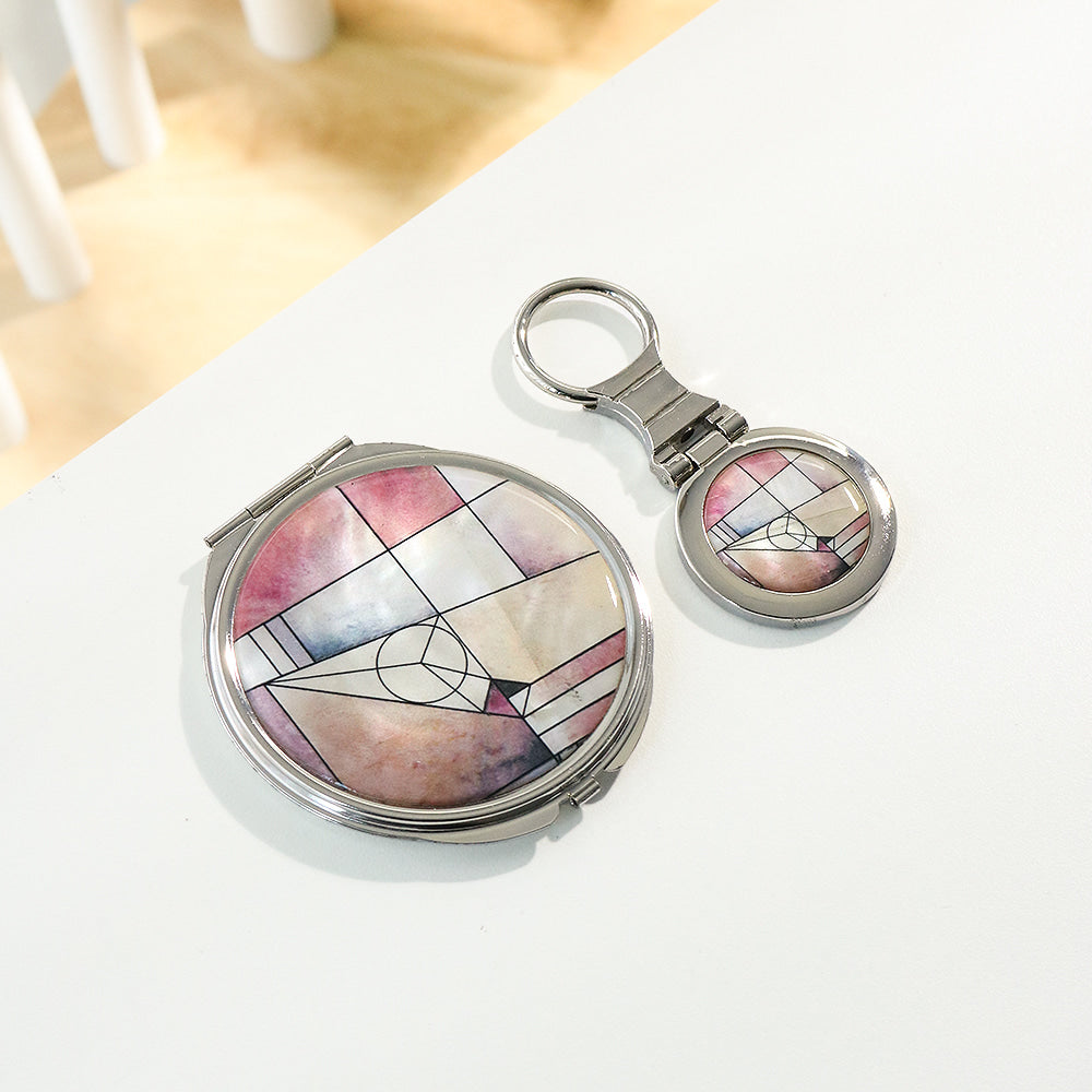 2-Piece Set: Mother of Pearl Hand Mirror Keyring N