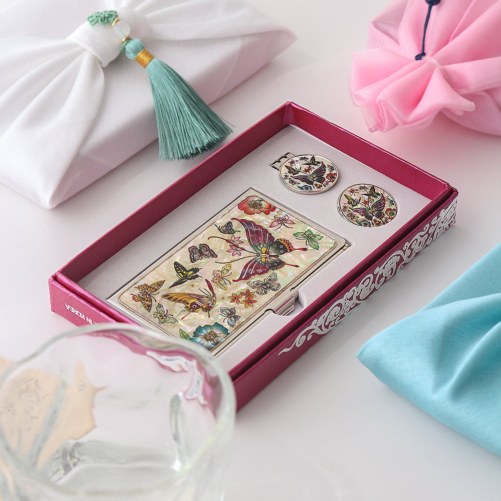 2-Piece Set: Business Card Case Golf Ball Marker K(Butterfly)
