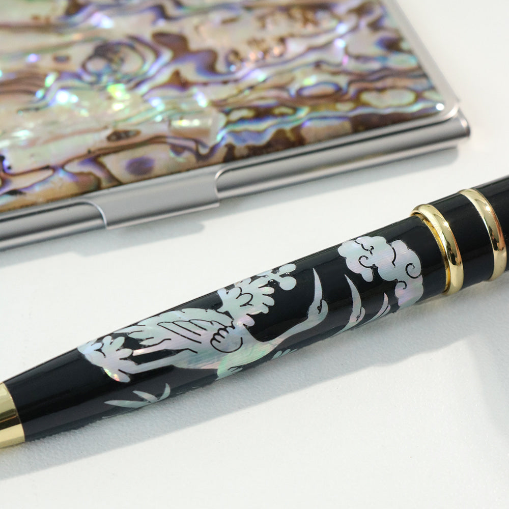 2-Piece Set: Premium Najeon Marbled Pattern Business Card Case Mother of Pearl Pen M