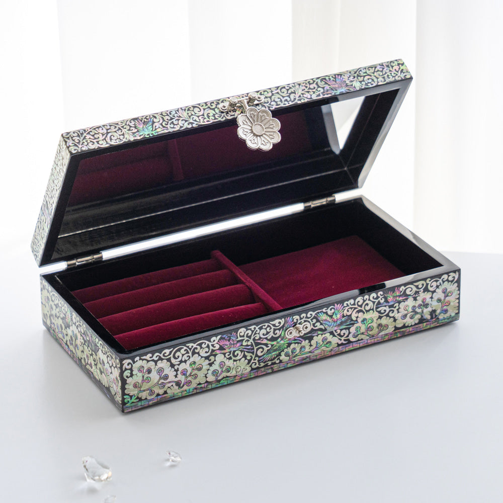 Wedding Gift Mother of Pearl Box Crane & Pine Arabesque Mother of Pearl Jewelry Box 23 Cm Cash Gift Box Najeonchilgi Lacquerware Jewelry Box Gift for International Customers
