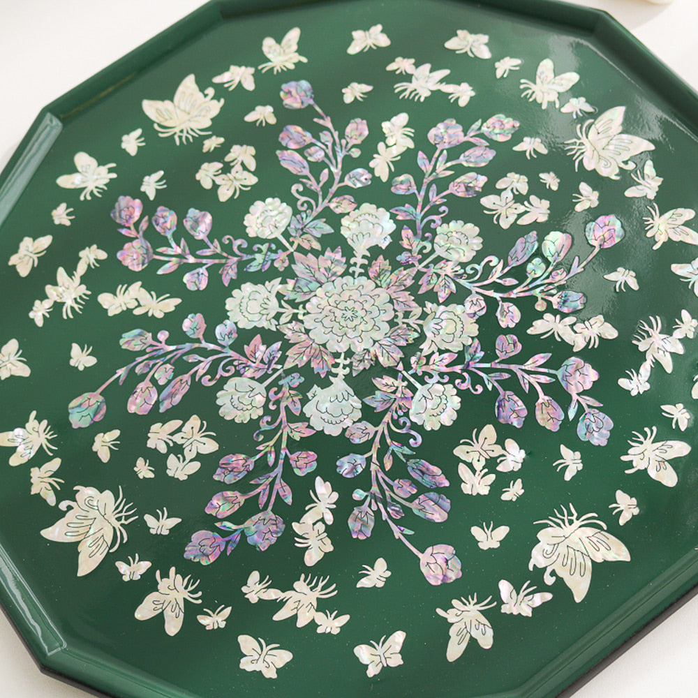 Najeonchilgi Vivid Peony Butterfly 12 Mother of Pearl Tray