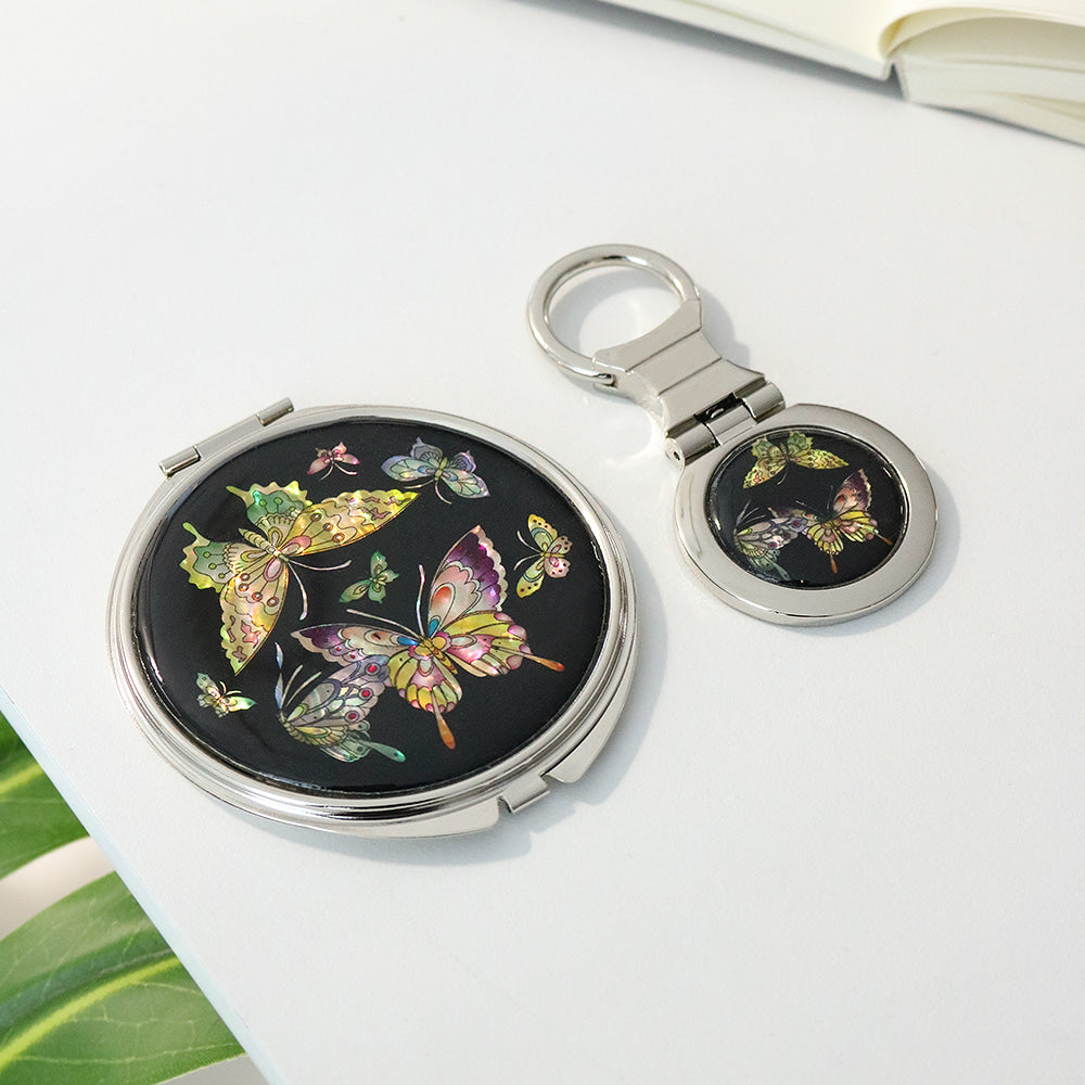 2-Piece Set: Mother of Pearl Hand Mirror Keyring K