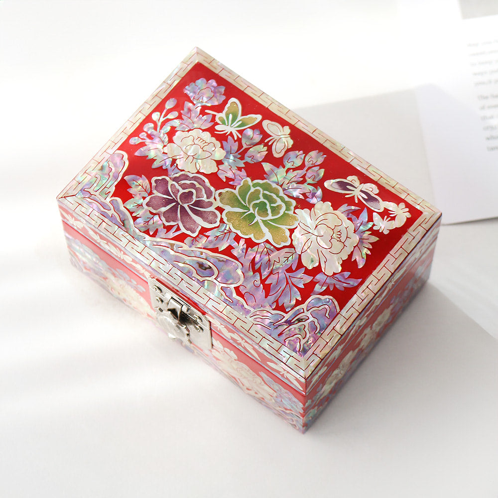 Najeonchilgi Peony & Butterfly Mini Mother of Pearl Jewelry Box, 12 cm
