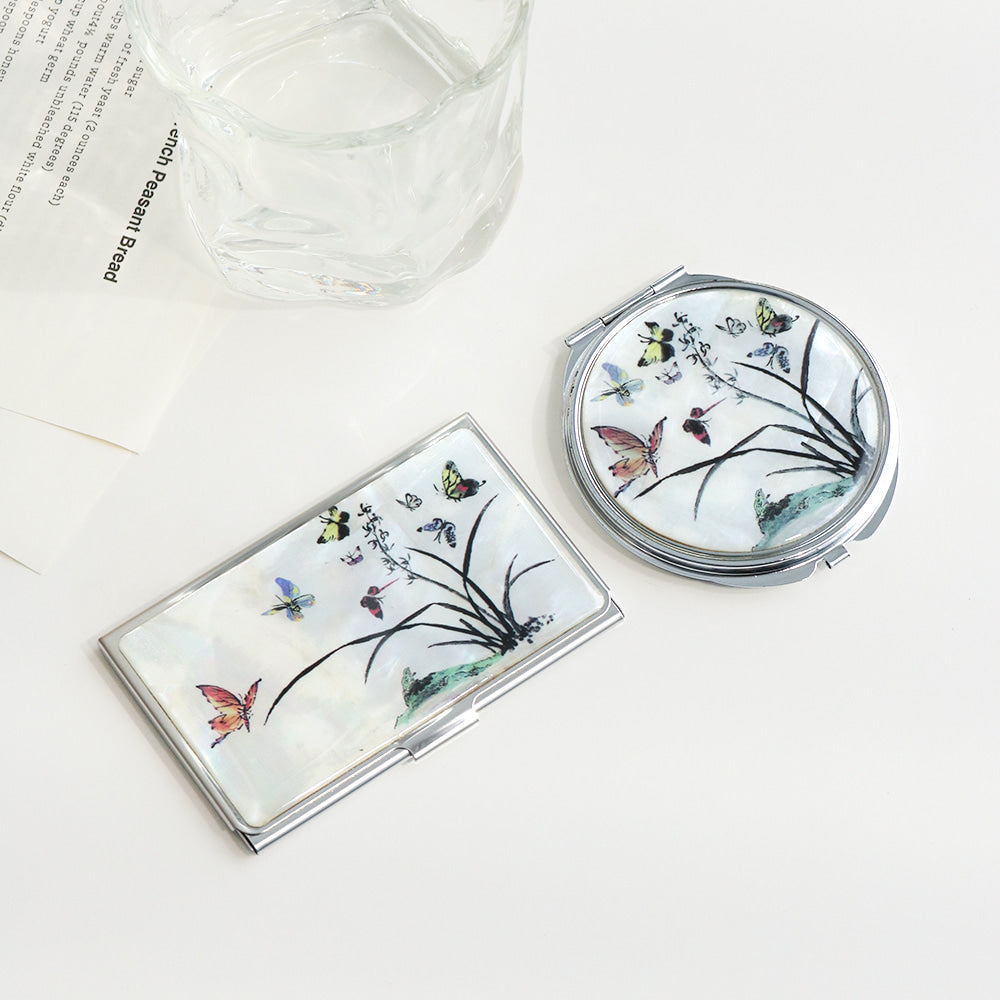 2-Piece Set: Mother of Pearl Business Card Case Hand Mirror N