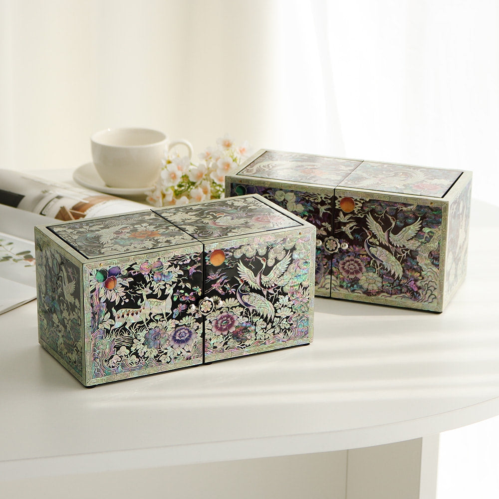 Masterpiece New Double-Lidded Golden Pheasant Large Mother of Pearl Jewelry Box