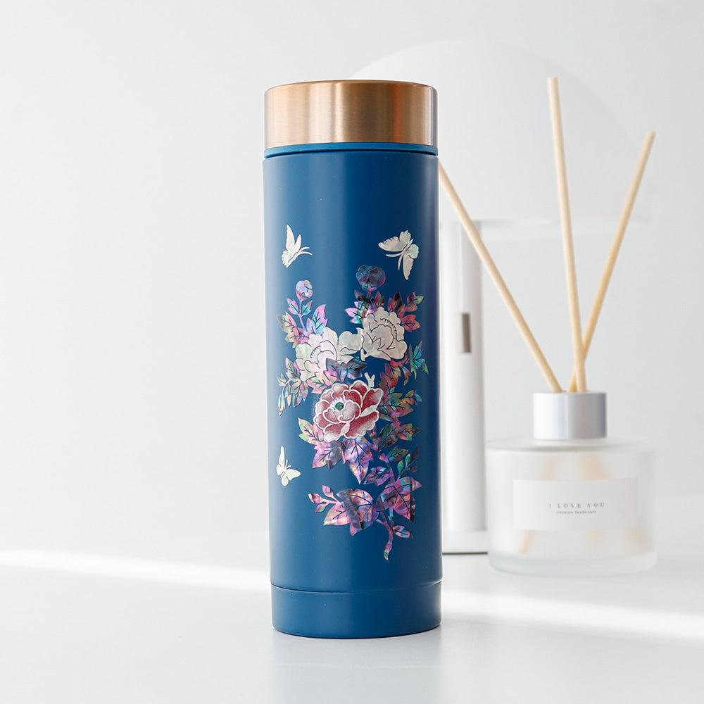 Najeonchilgi Painted Peony Stainless Steel Mother of Pearl Tumbler 300ml