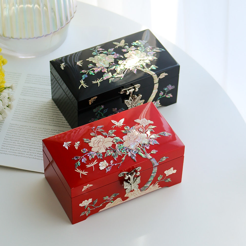 Najeonchilgi Mini 1-Tier Mother of Pearl Jewelry Box Peony (Holder Box), 15 cm