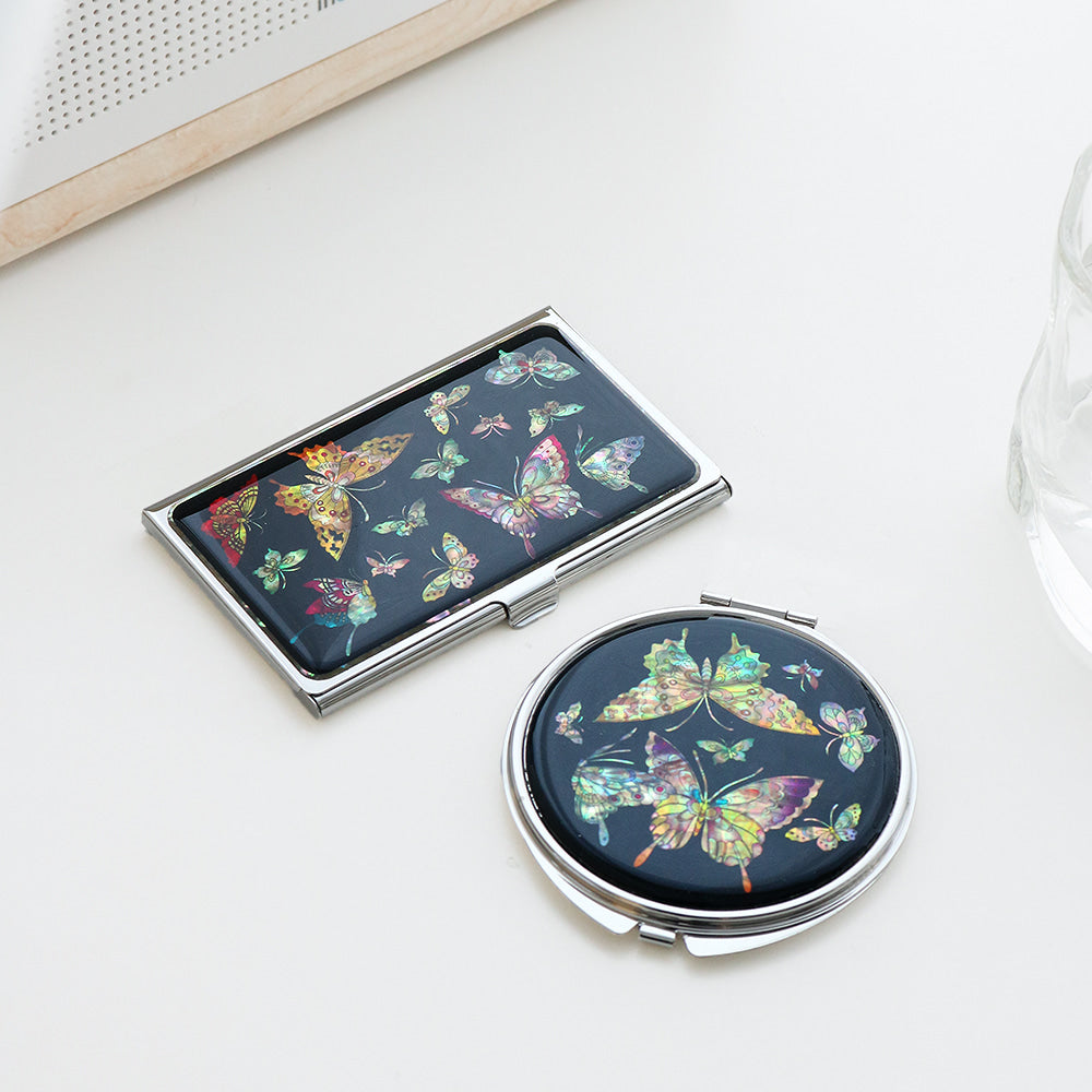 2-Piece Set: Mother of Pearl Business Card Case Hand Mirror K