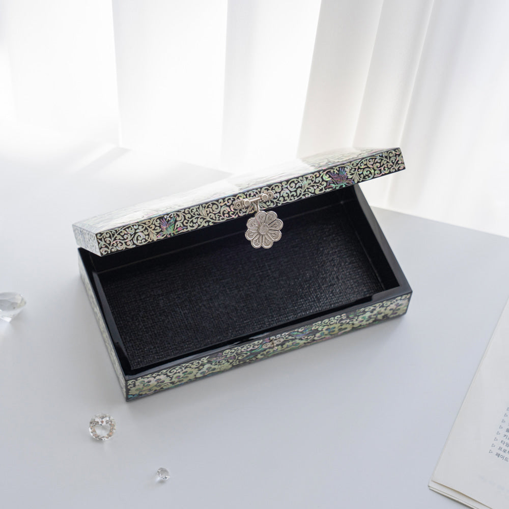 Wedding Gift Mother of Pearl Box Crane & Pine Arabesque Mother of Pearl Jewelry Box 23 Cm Cash Gift Box Najeonchilgi Lacquerware Jewelry Box Gift for International Customers