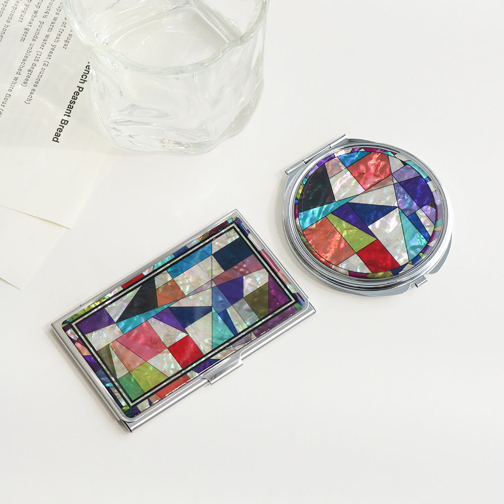 2-Piece Set: Mother of Pearl Business Card Case Hand Mirror N