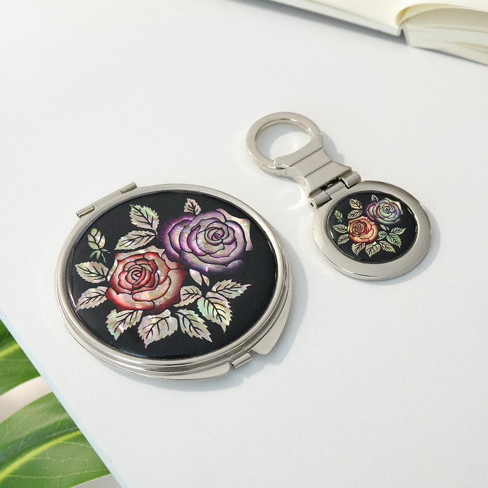 2-Piece Set: Mother of Pearl Hand Mirror Keyring K