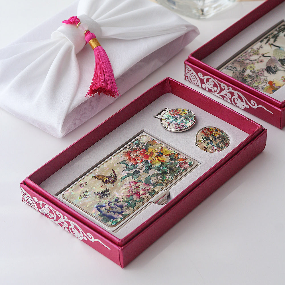 2-Piece Set: Business Card Case Golf Ball Marker K(Flower)