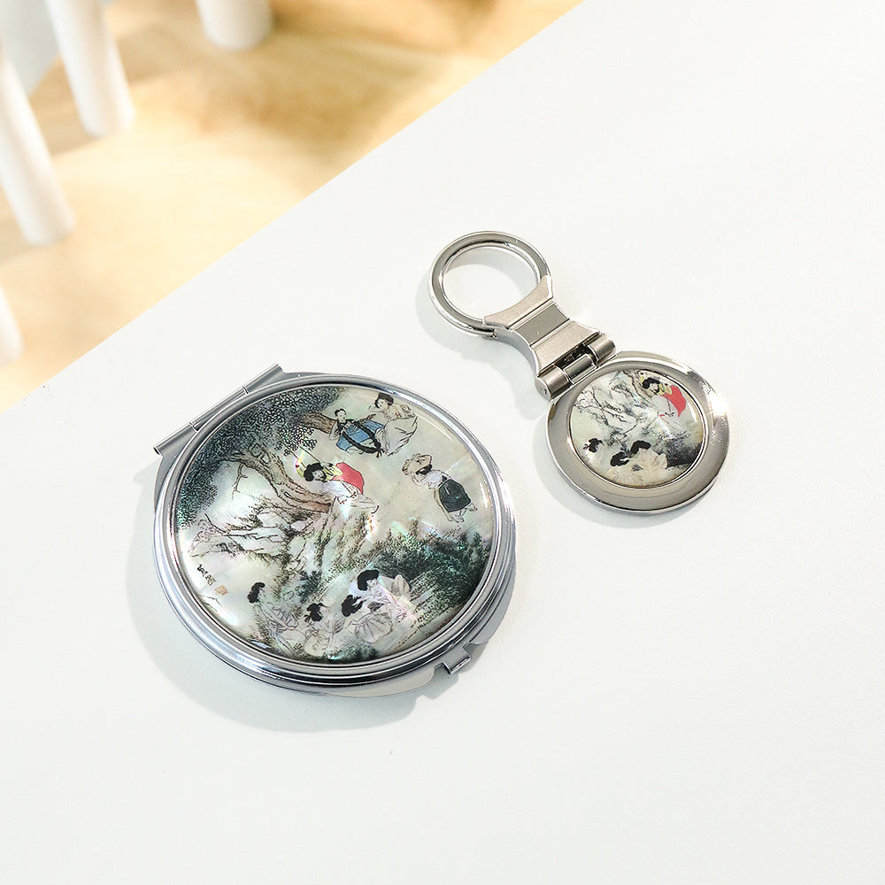 2-Piece Set: Mother of Pearl Hand Mirror Keyring N