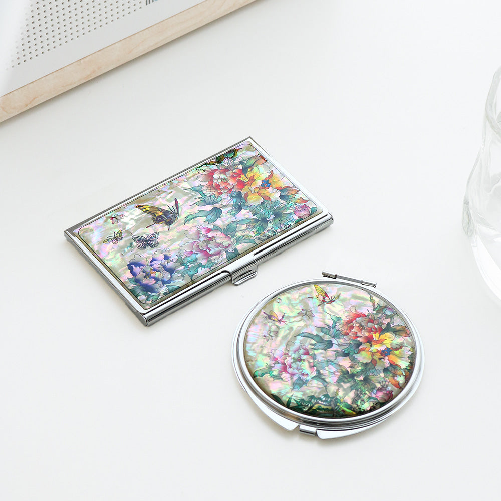 2-Piece Set: Mother of Pearl Business Card Case Hand Mirror K