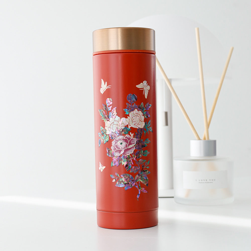 Najeonchilgi Painted Peony Stainless Steel Mother of Pearl Tumbler 300ml