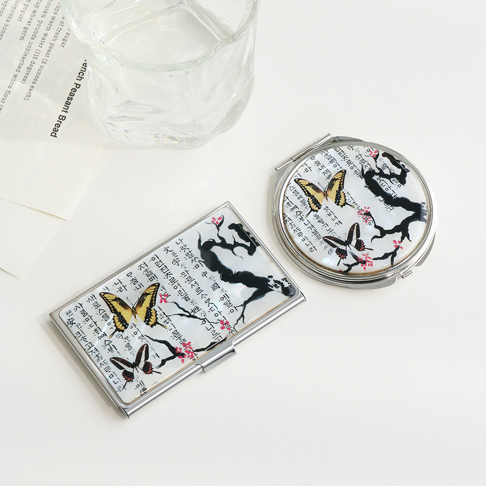2-Piece Set: Mother of Pearl Business Card Case Hand Mirror N